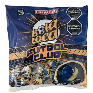 CHUPETINES BOLA LOCA FUTBOL CLUB AZUL-AMARILLO 384 GR 24 UNIDADES