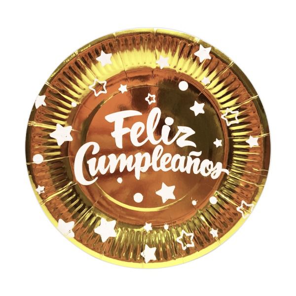 PLATO FELIZ CUMPLEAÑOS DORADO x10