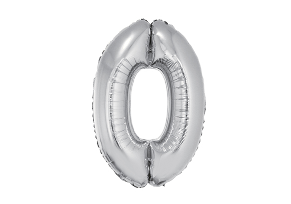 GLOBO METALIZADO NÚMERO 0 PARA INFLAR PLATEADO 7" 18 CM