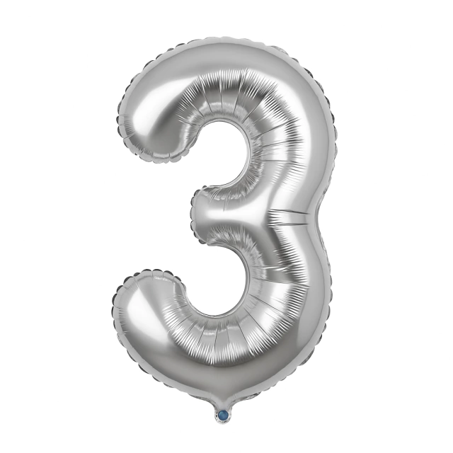 GLOBO METALIZADO NÚMERO 3 PARA INFLAR PLATEADO 7" 18 CM