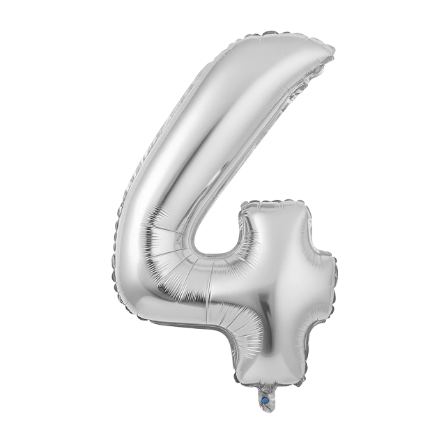 GLOBO METALIZADO NÚMERO 4 PARA INFLAR PLATEADO 7" 18 CM