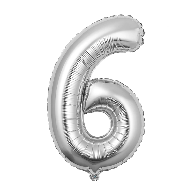 GLOBO METALIZADO NÚMERO 6 PARA INFLAR PLATEADO 7" 18 CM