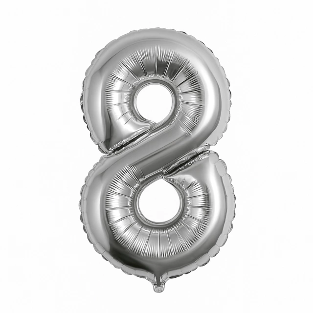 GLOBO METALIZADO NÚMERO 8 PARA INFLAR PLATEADO 7" 18 CM