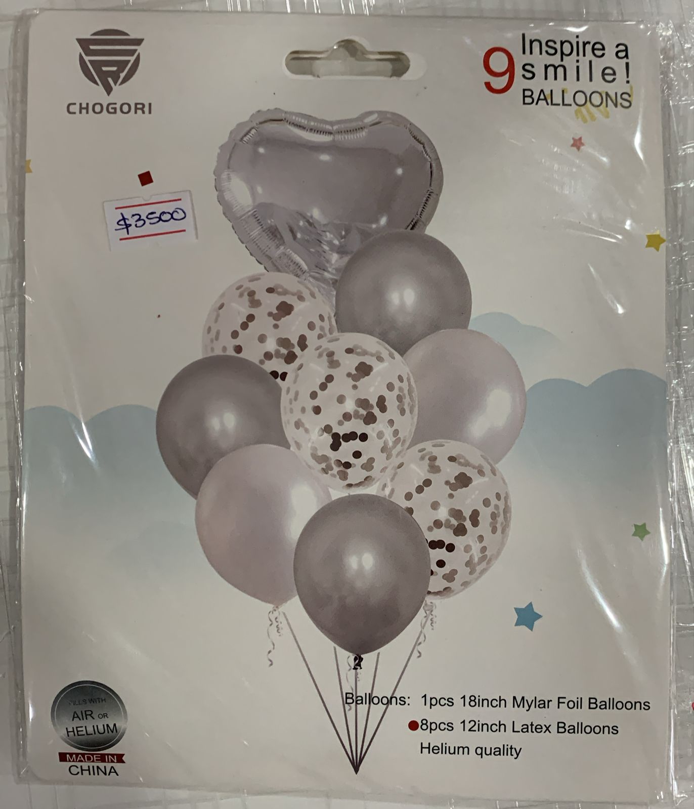 SET DE 9 GLOBOS INSPIRA UNA SONRISA PLATEADO