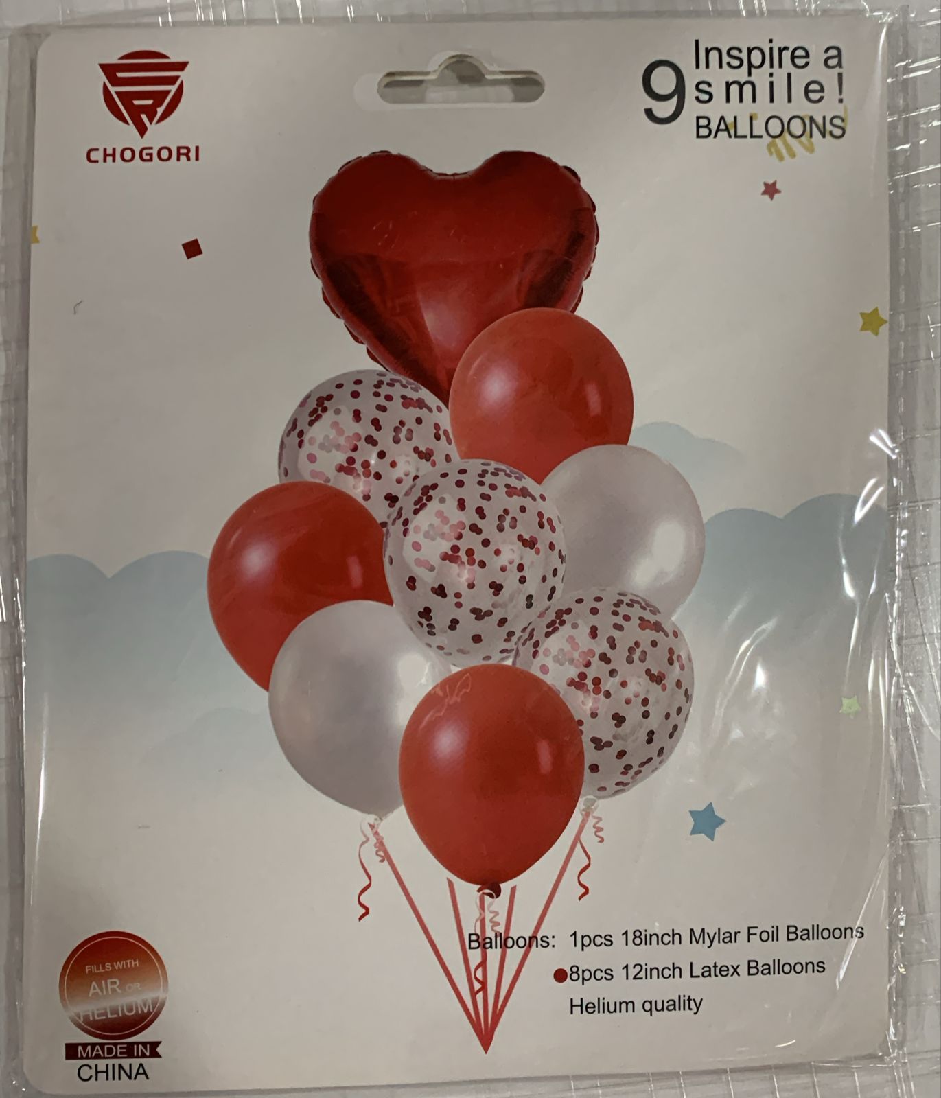 SET DE 9 GLOBOS INSPIRA UNA SONRISA ROJO