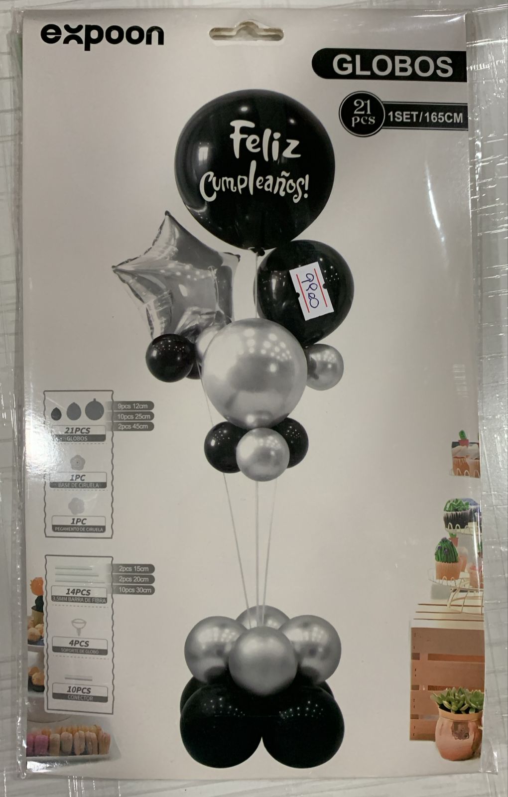 SET DE GLOBOS EXPOON 21 PCS PLATEADO