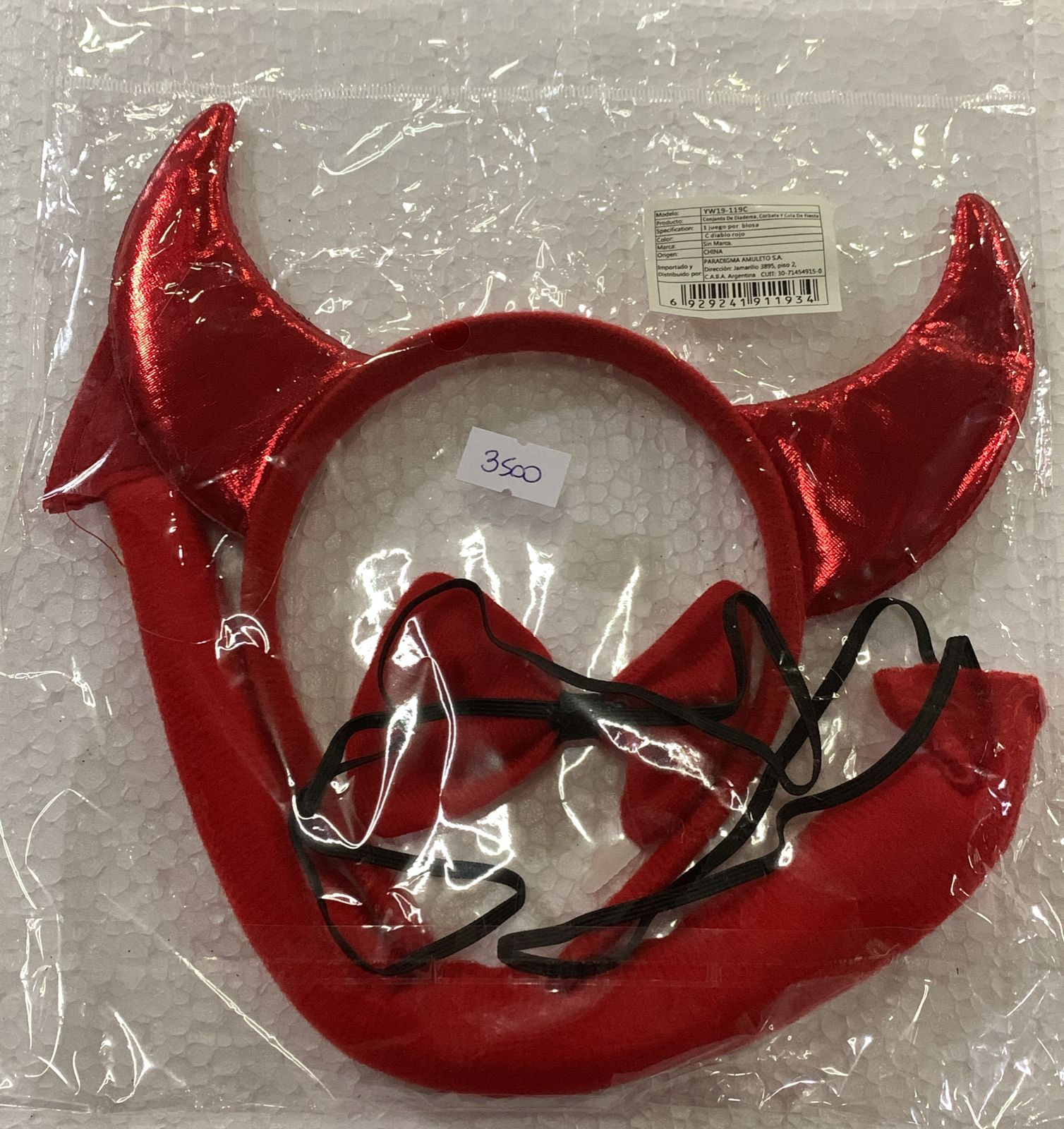 VINCHA CON CACHOS, MOÑO Y COLA DE DEMONIO