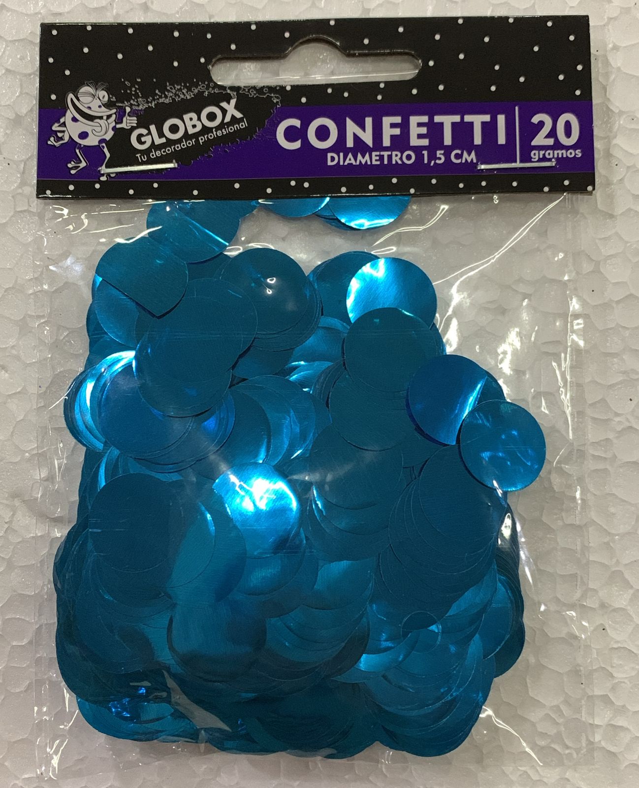 CONFETTI CÍRCULOS METALIZADOS CELESTES 20 GR