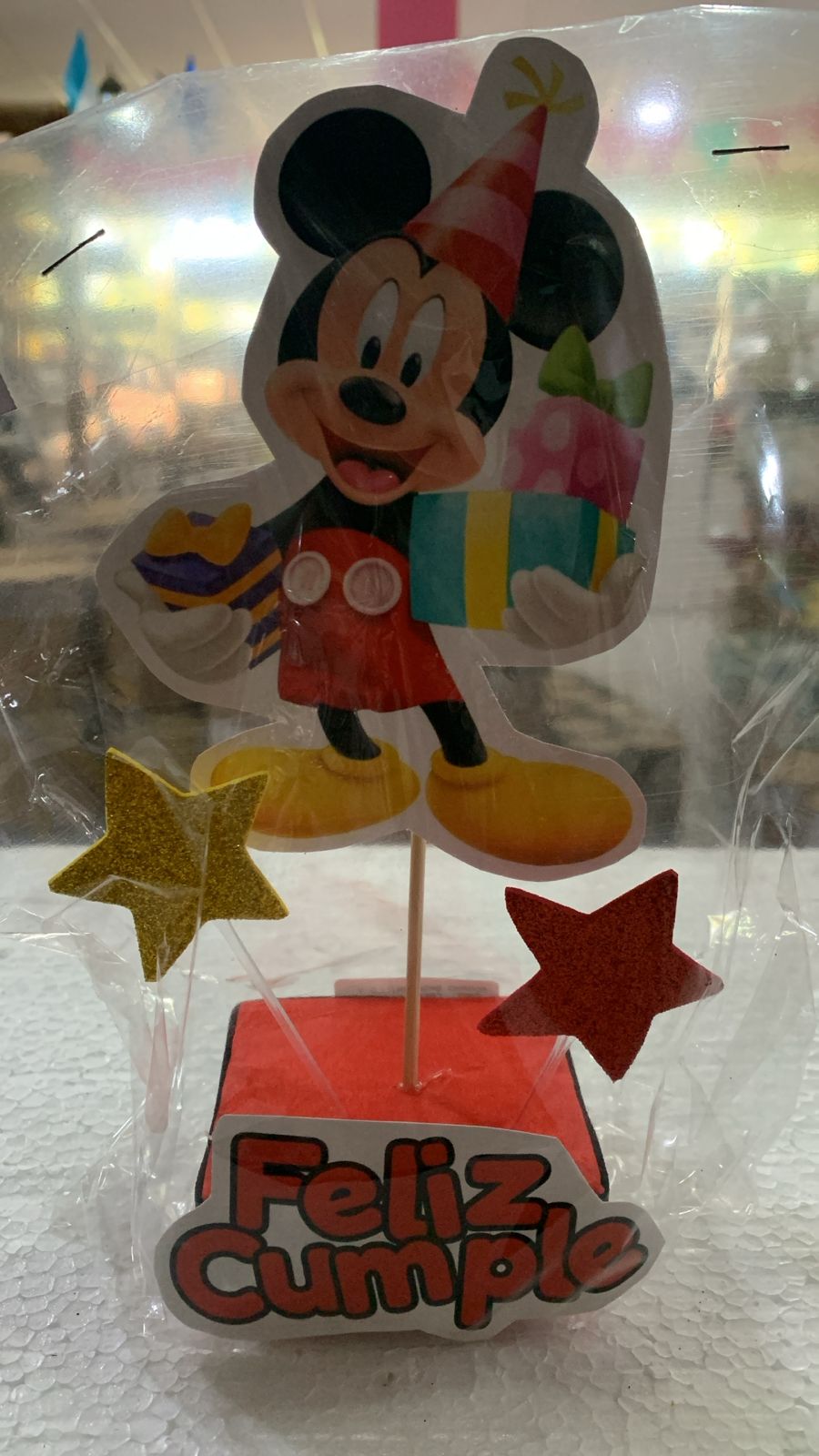 ADORNO BASE BRILLO Y PAPEL CREPE MICKEY MOUSE