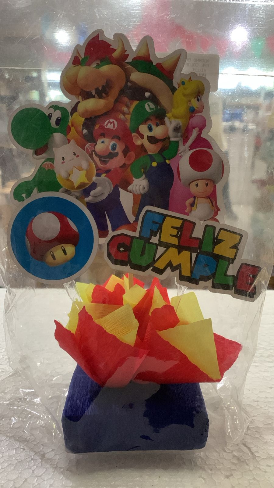 ADORNO BASE PAPEL CREPE MARIO BROS