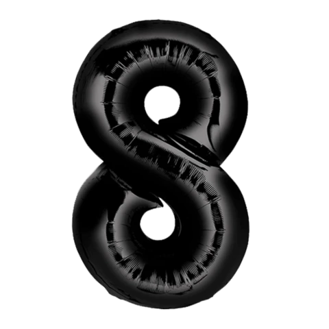 GLOBO METALIZADO NÚMERO 8 PARA INFLAR NEGRO 32" 70 CM