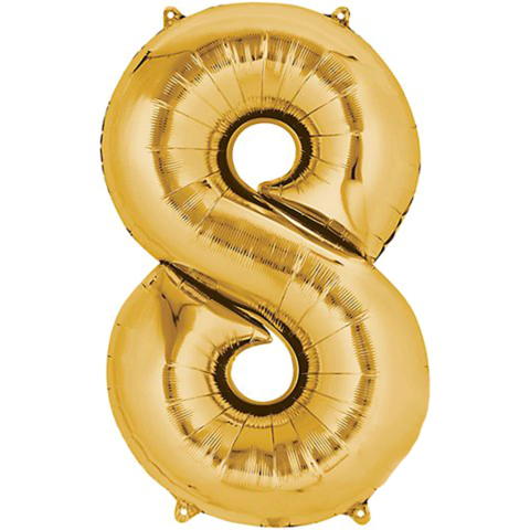 GLOBO METALIZADO NÚMERO 8 PARA INFLAR DORADO 32" 70 CM