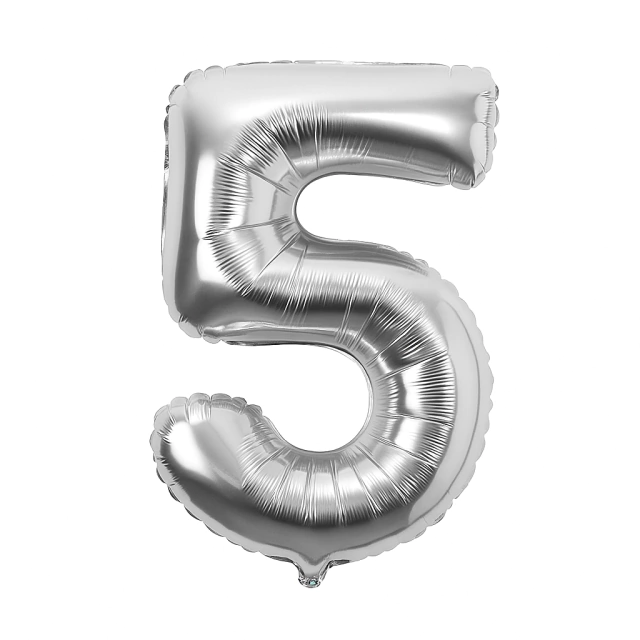 GLOBO METALIZADO NÚMERO 5 PARA INFLAR PLATEADO 32" 70 CM