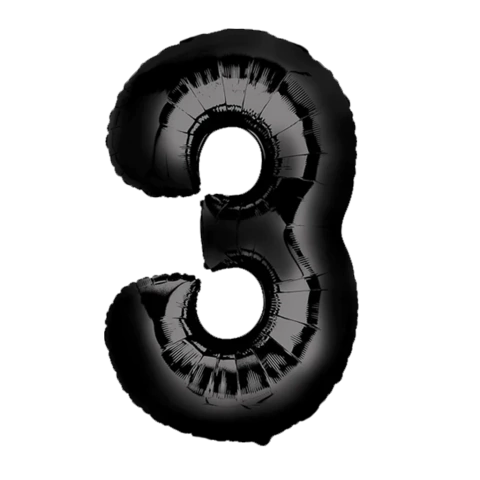 GLOBO METALIZADO NÚMERO 3 PARA INFLAR NEGRO 32" 70 CM