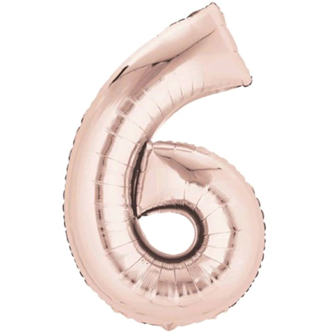 GLOBO METALIZADO NÚMERO 6 PARA INFLAR ROSA GOLD 16" 40 CM