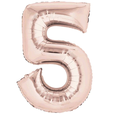 GLOBO METALIZADO NÚMERO 5 PARA INFLAR ROSA GOLD 16" 40 CM