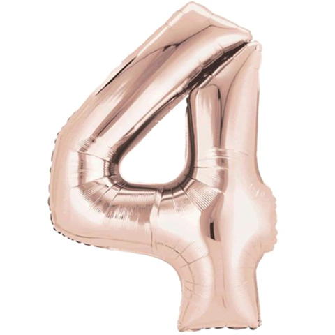 GLOBO METALIZADO NÚMERO 4 PARA INFLAR ROSA GOLD 16" 40 CM