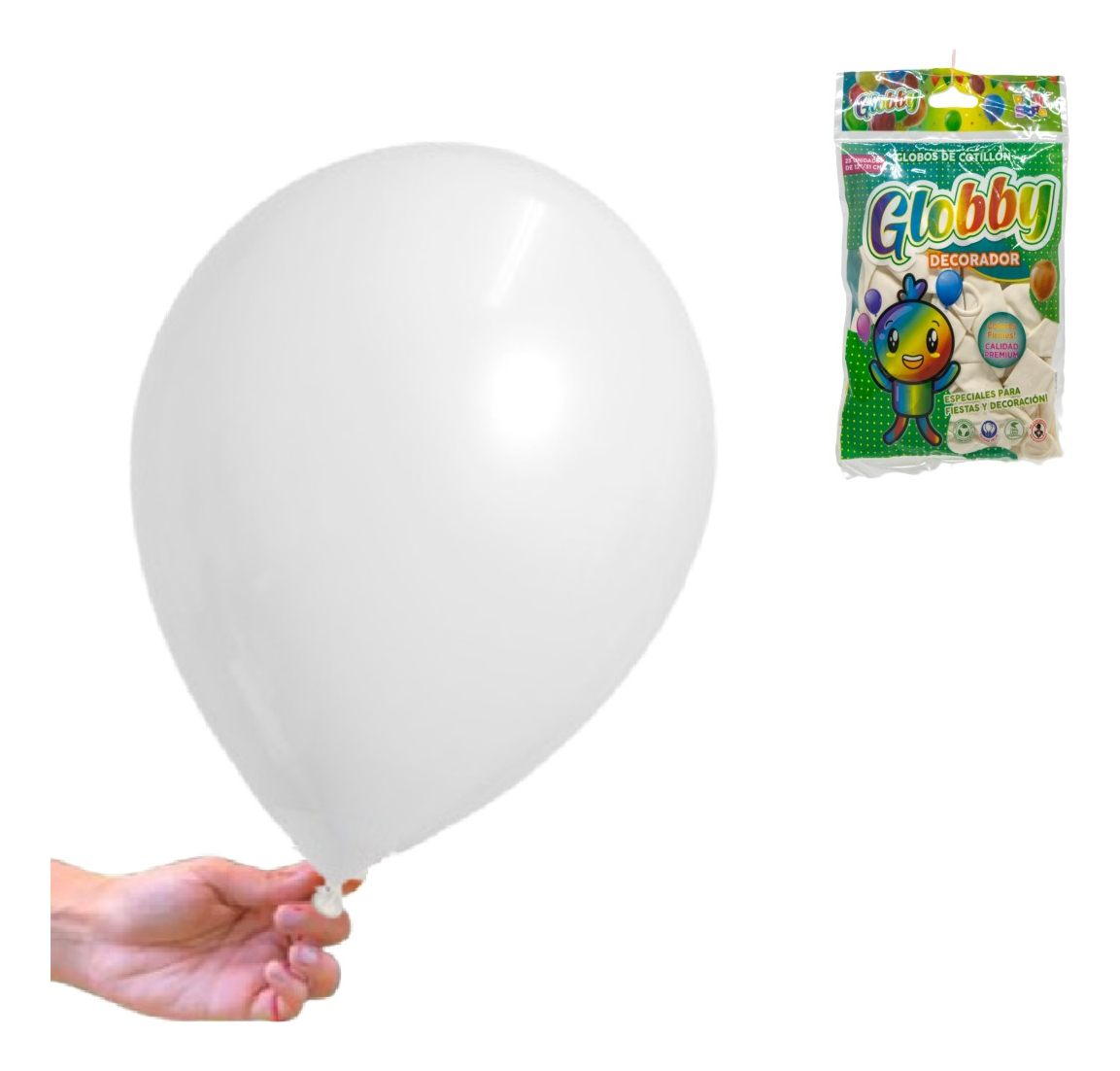 GLOBOS GLOBBY 25 UNIDADES DE 12" BLANCO