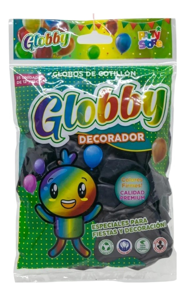 GLOBOS GLOBBY 25 UNIDADES DE 12" NEGRO