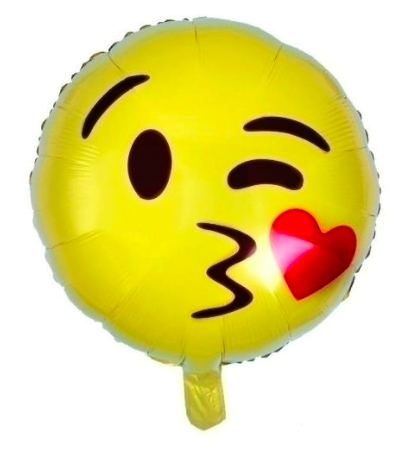 GLOBO METALIZADO REDONDO EMOTICÓN BESO CON GUIÑO 18" 46 CM