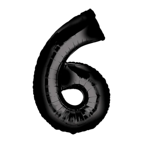 GLOBO METALIZADO NÚMERO 6 PARA INFLAR NEGRO 16" 40 CM