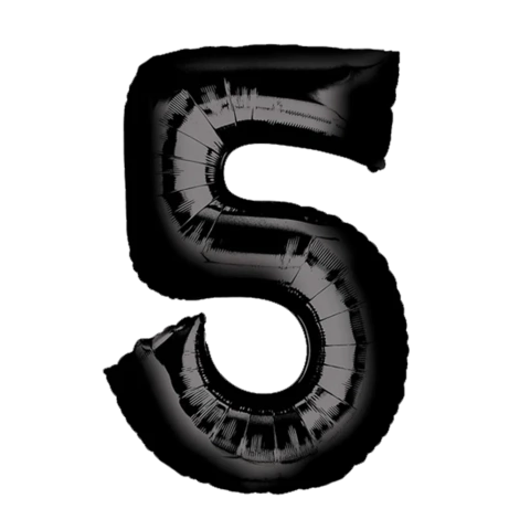 GLOBO METALIZADO NÚMERO 5 PARA INFLAR NEGRO 16" 40 CM