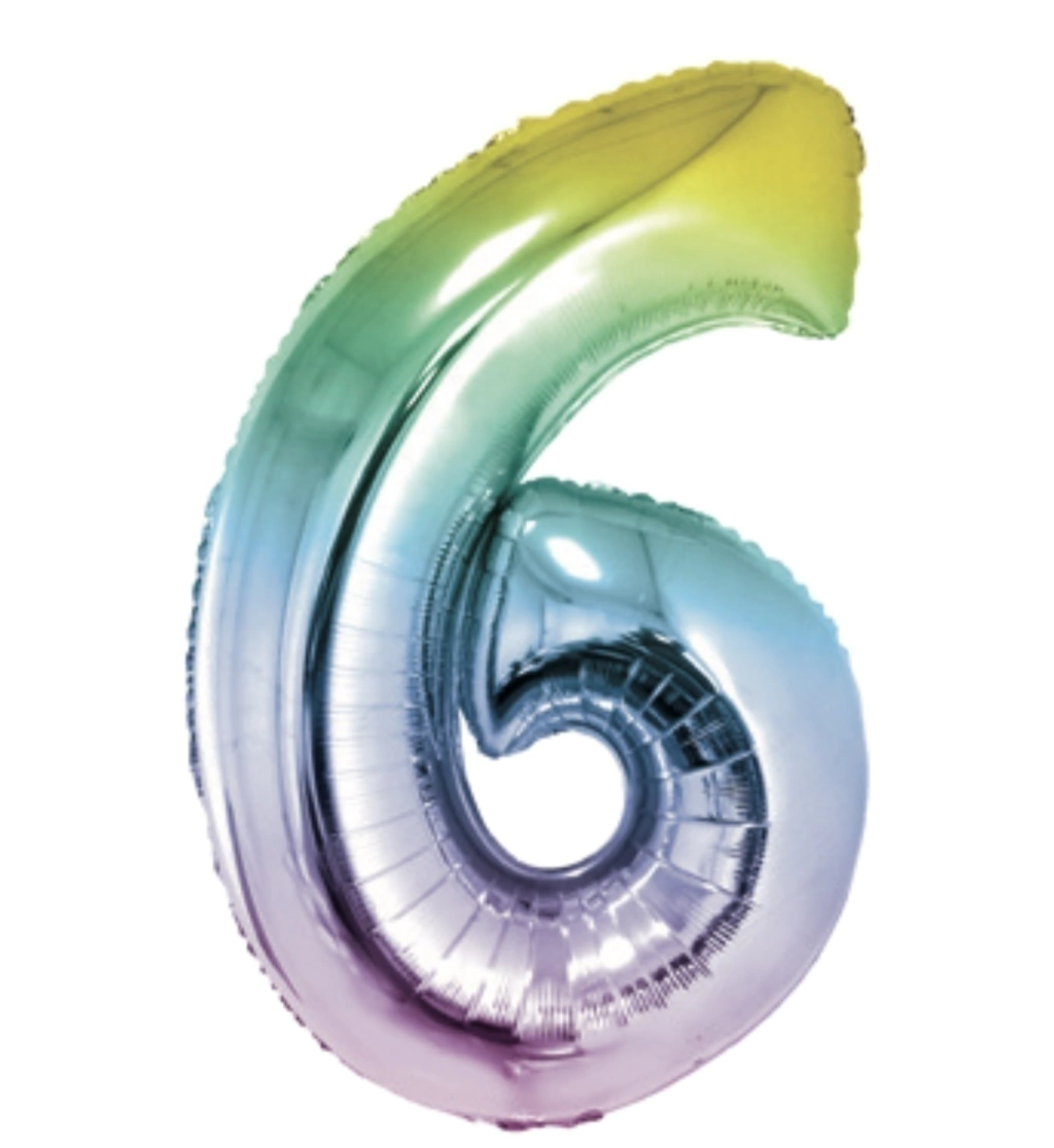 GLOBO METALIZADO NÚMERO 6 PARA INFLAR MULTICOLOR 16" 41 CM