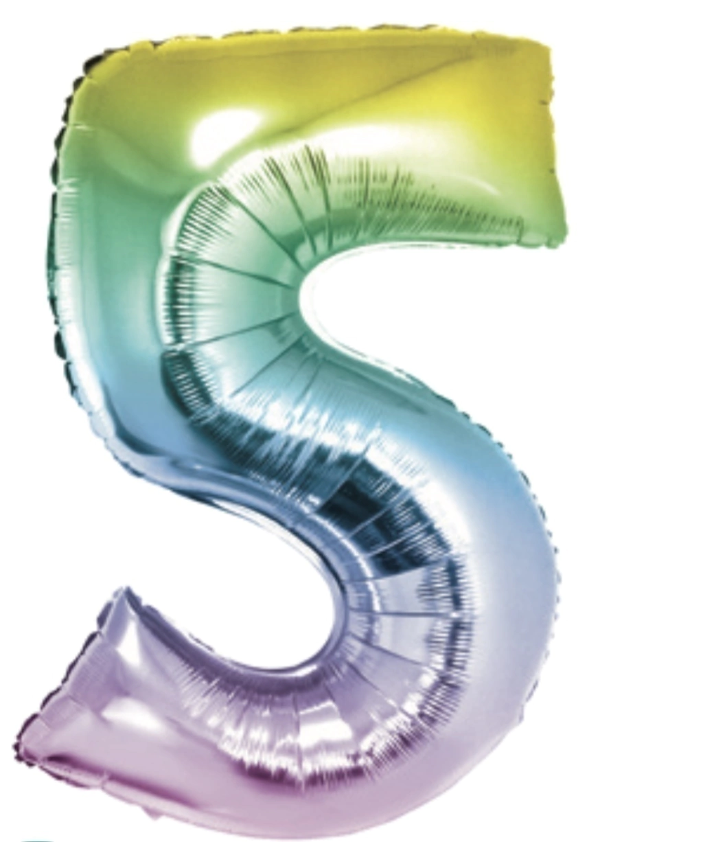 GLOBO METALIZADO NÚMERO 5 PARA INFLAR MULTICOLOR 16" 41 CM