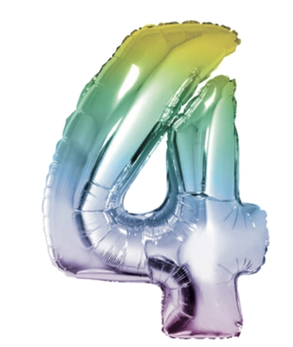 GLOBO METALIZADO NÚMERO 4 PARA INFLAR MULTICOLOR 16" 41 CM