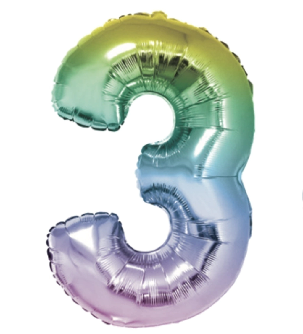 GLOBO METALIZADO NÚMERO 3 PARA INFLAR MULTICOLOR 16" 41 CM