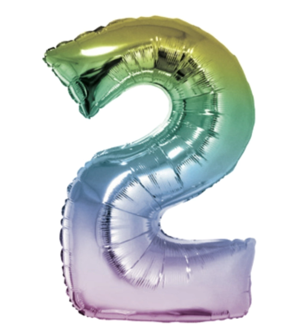 GLOBO METALIZADO NÚMERO 2 PARA INFLAR MULTICOLOR 16" 41 CM