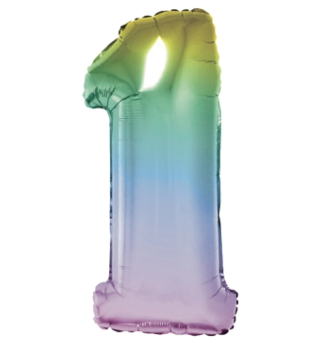 GLOBO METALIZADO NÚMERO 1 PARA INFLAR MULTICOLOR 16" 41 CM
