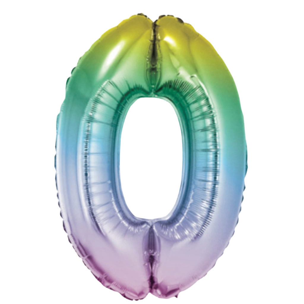 GLOBO METALIZADO NÚMERO 0 PARA INFLAR MULTICOLOR 16" 41 CM