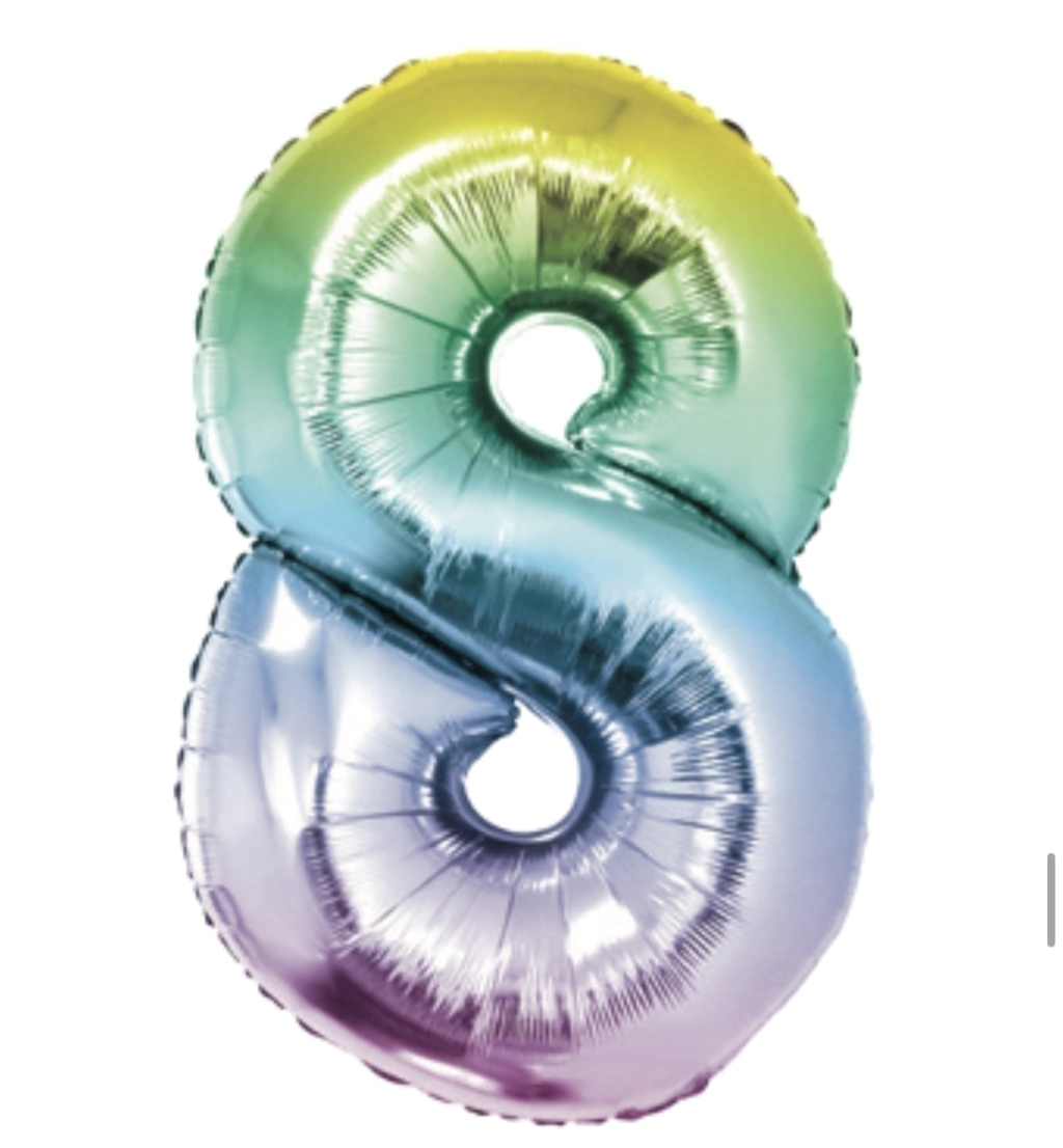 GLOBO METALIZADO NÚMERO 8 PARA INFLAR MULTICOLOR 16" 41 CM