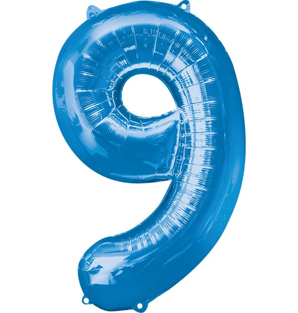 GLOBO METALIZADO NÚMERO 9 PARA INFLAR CELESTE 14" 36 CM