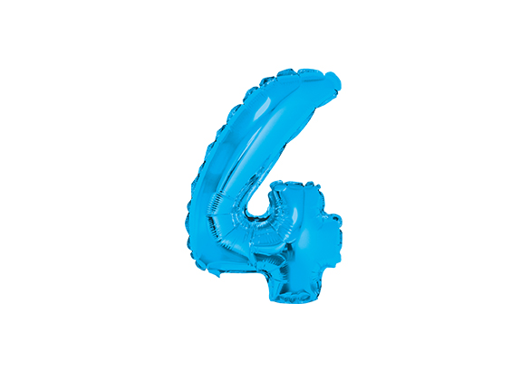 GLOBO METALIZADO NÚMERO 4 PARA INFLAR CELESTE 14" 36 CM