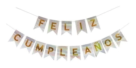 BANDERÍN FELIZ CUMPLEAÑOS PLATEADO Y DORADO