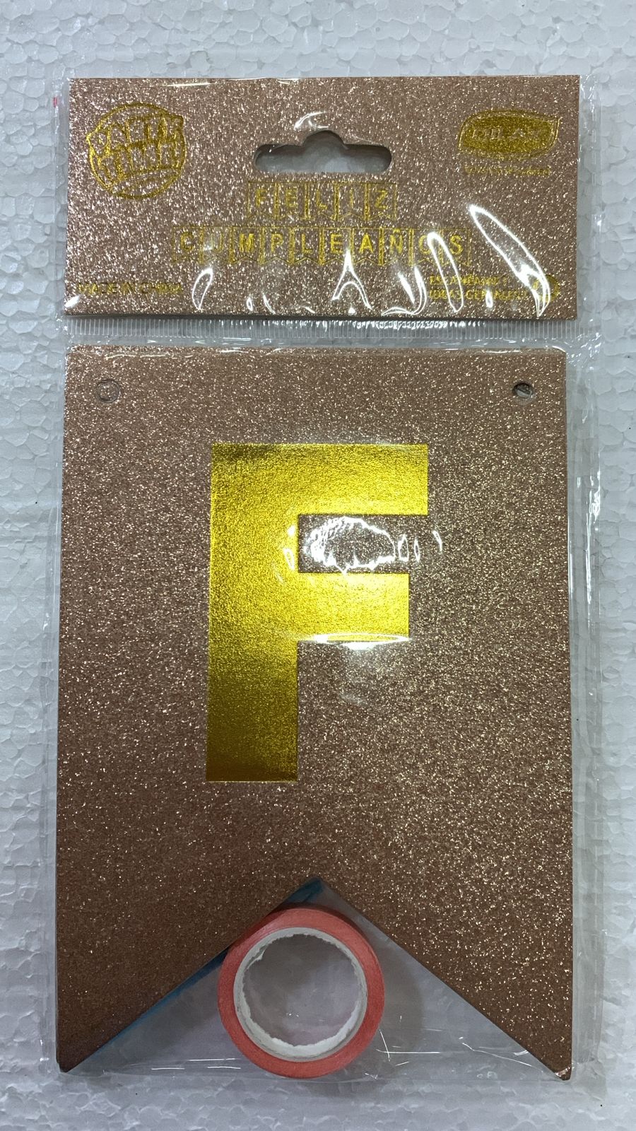 BANDERÍN METALIZADO FELIZ CUMPLEAÑOS DORADO CON GLITTER