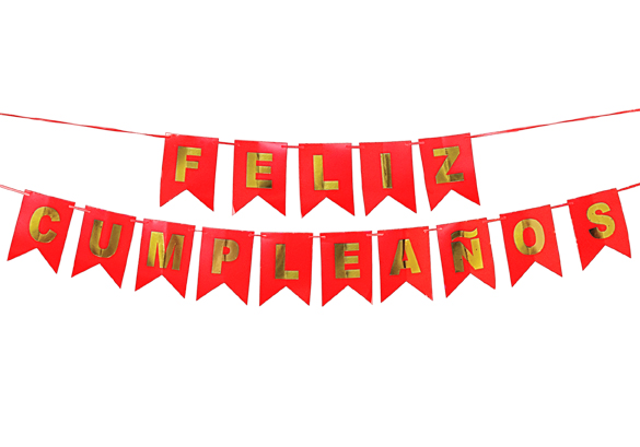 BANDERÍN METALIZADO FELIZ CUMPLEAÑOS ROJO Y DORADO