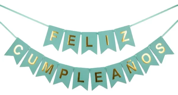 BANDERÍN METALIZADO FELIZ CUMPLEAÑOS VERDE Y DORADO