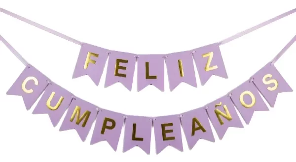 BANDERÍN METALIZADO FELIZ CUMPLEAÑOS VIOLETA Y DORADO