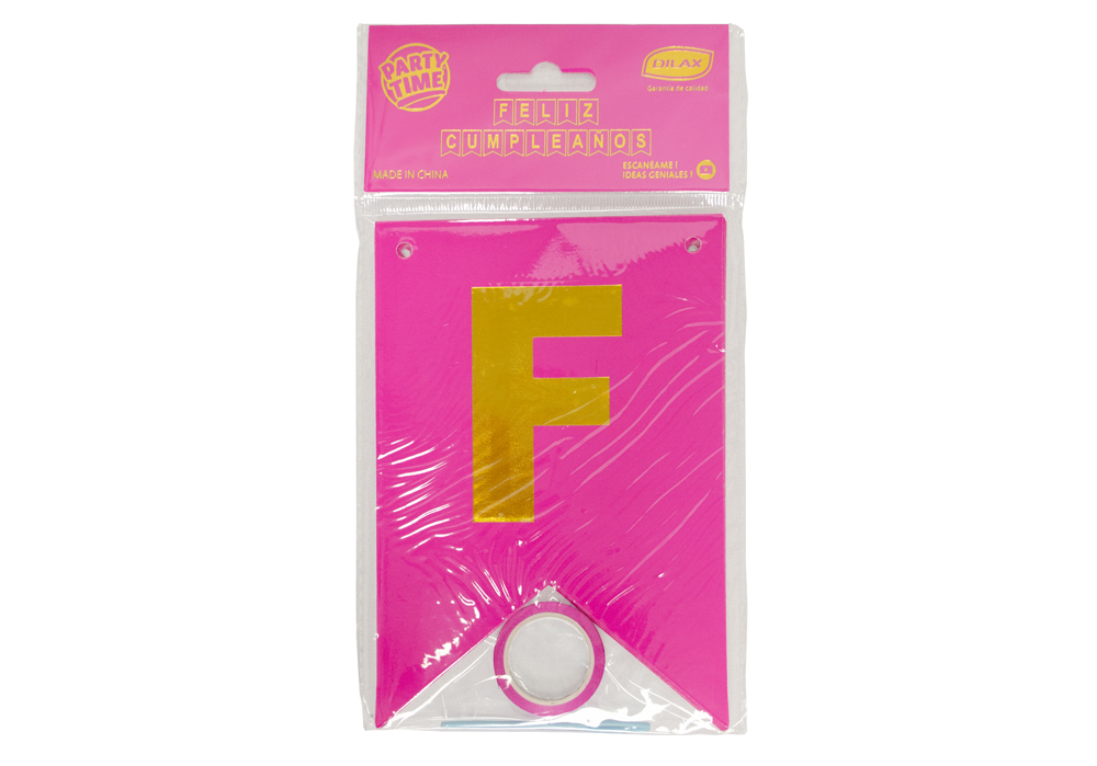 BANDERÍN METALIZADO FELIZ CUMPLEAÑOS FUCSIA Y DORADO