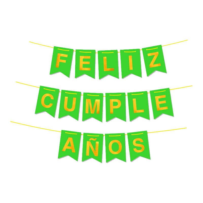 BANDERÍN METALIZADO FELIZ CUMPLEAÑOS VERDE CLARO Y DORADO