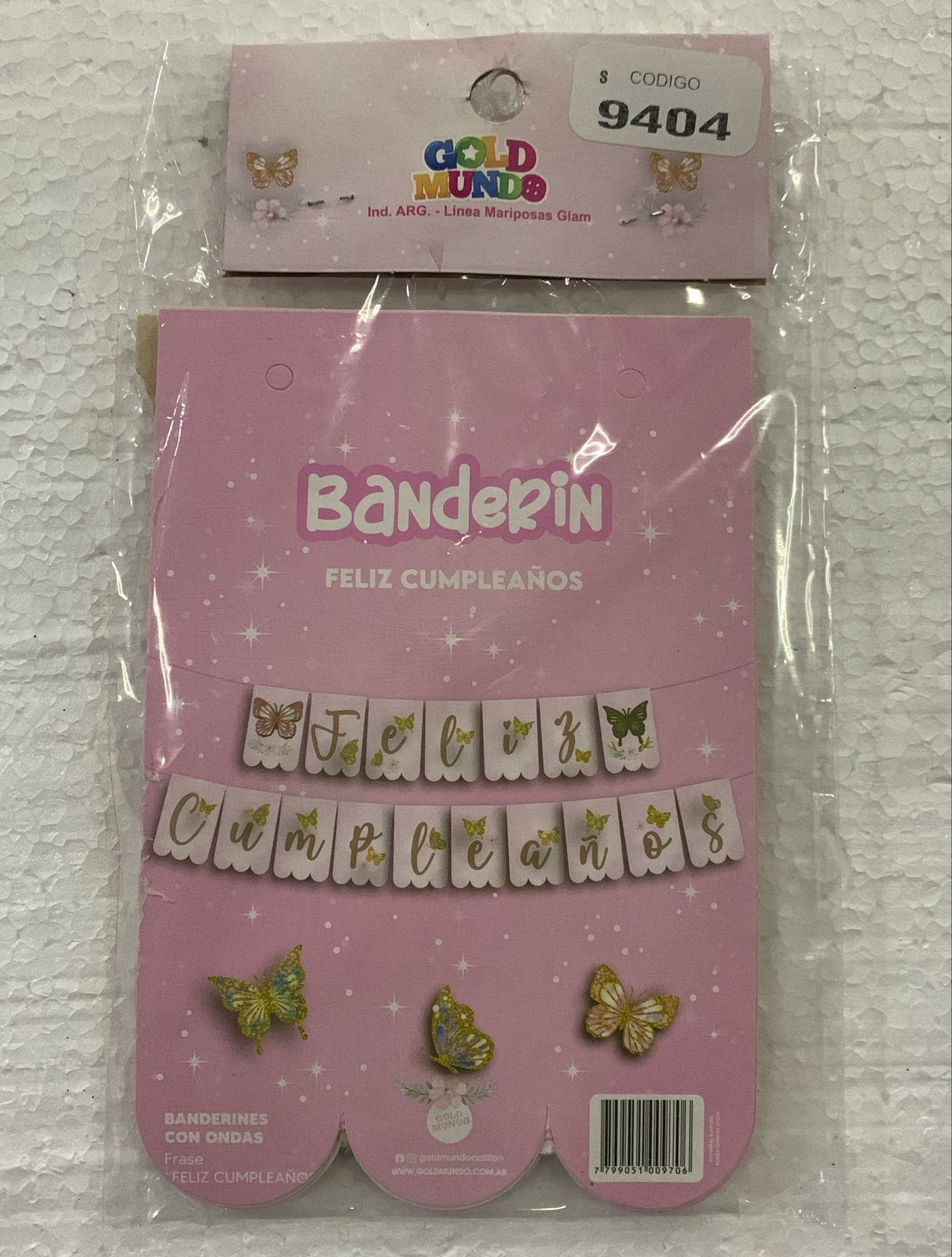 BANDERÍN FELIZ CUMPLEAÑOS LÍNEA MARIPOSA GLAM