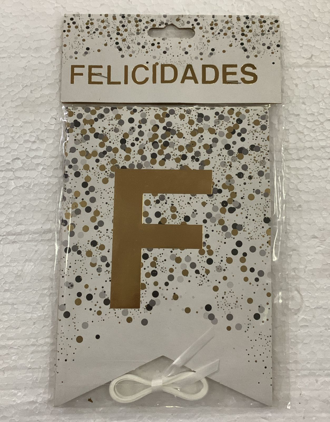 BANDERÍN FELICIDADES BLANCO CON PUNTITOS
